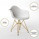 Ver imagem 4 de Mesa Jantar Redonda 90cm Preta Clips 3 Pés com 4 Poltronas Eiffel Eames Daw Brancas Base Dourado
