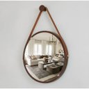 Ver imagem 2 de Espelho Redondo Adnet Decorativo Suspenso com Alça 60cm + Suporte Marrom com Alça Caramelo