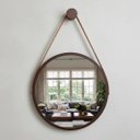 Ver imagem 1 de Espelho Redondo Adnet Decorativo Suspenso com Alça 60cm + Suporte Marrom com Alça Caramelo