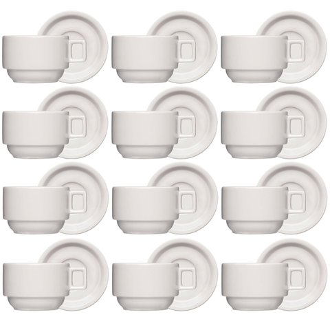 Jogo 12 Xícaras de Café com Pires 210ml Bar Hotel Germer em Porcelana Branca