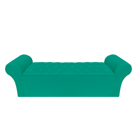 Recamier Baú Calçadeira Quarto Casal 138cm Barcelona:suede Azul Turquesa
