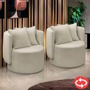 Ver imagem 1 de Kit 2 Poltrona Orgânica Base Giratória Maya Boucle Bege Redonda Decorativa - Arkell