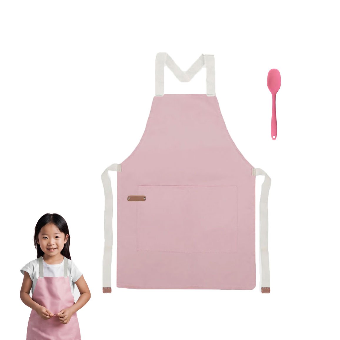 Avental Infantil e Mini Espatula Rosa Crianças Cozinha Kids - 3