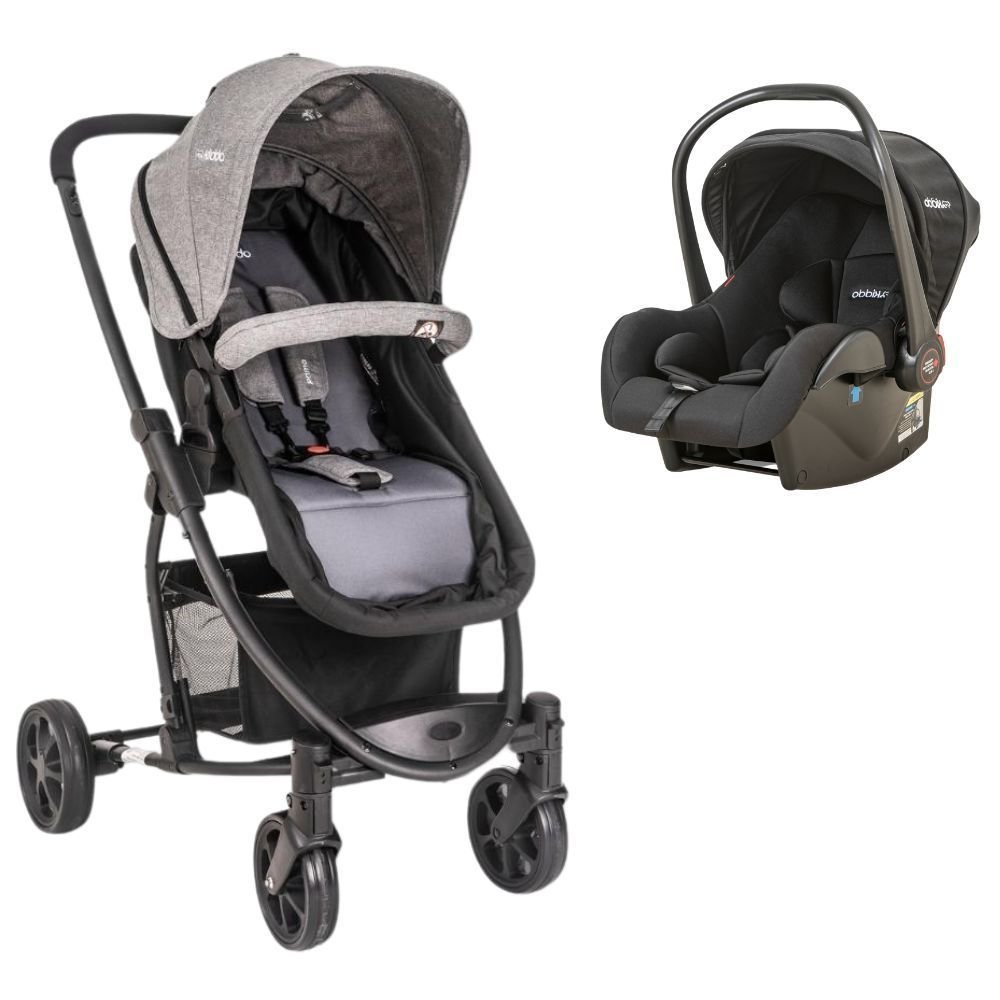 Carrinho Prima Melange Grafite + Bebe Conforto Casulo Click Preto (415)- Kiddo