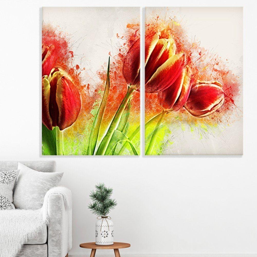 Kit 2 Telas Decorativas Tulipas Vermelhas - 2