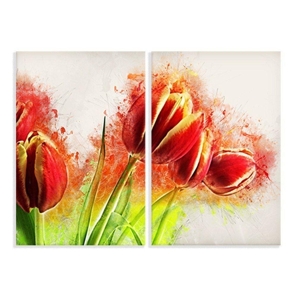 Kit 2 Telas Decorativas Tulipas Vermelhas - 1