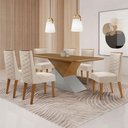 Ver imagem 1 de Mesa Sala de Jantar Aster 180cm e 6 Cadeiras Safira Moderna Veludo Creme/off White/imbuia