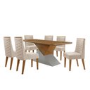 Ver imagem 2 de Mesa Sala de Jantar Aster 180cm e 6 Cadeiras Safira Moderna Veludo Creme/off White/imbuia