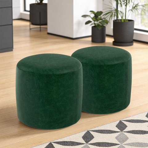 Kit 02 Puffs Redondo 50cm Sala de Estar Living Coliseu W01 Couríssimo Verde - Lyam Decor