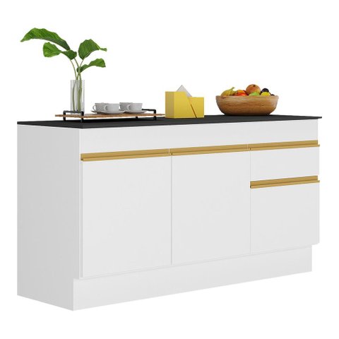 Balcão Cozinha com Rodapé Gabinete Pia 150 cm 3 Portas 1 Gaveta Veneza GW Multimóveis MP2107