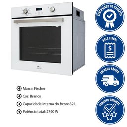 Forno Elétrico de Embutir Fischer Infinity Touch 82 Litros Branco com Air Fryer 220v 28607(75727) - 2