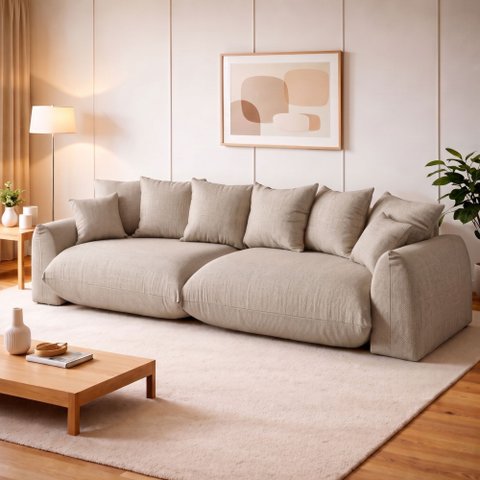 Sofá Cama Modular Orgânico Retrátil 3 Lugares Base Madeira Maciça 210 cm Marrocos