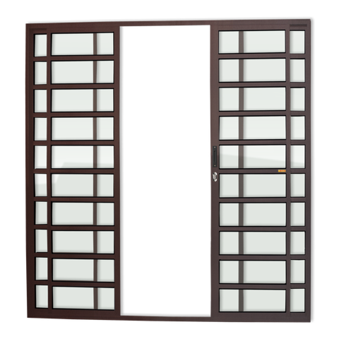 Porta de Correr Alumínio c/Traves.4F.210 x 240 V.Liso Marrom Corten Brimak