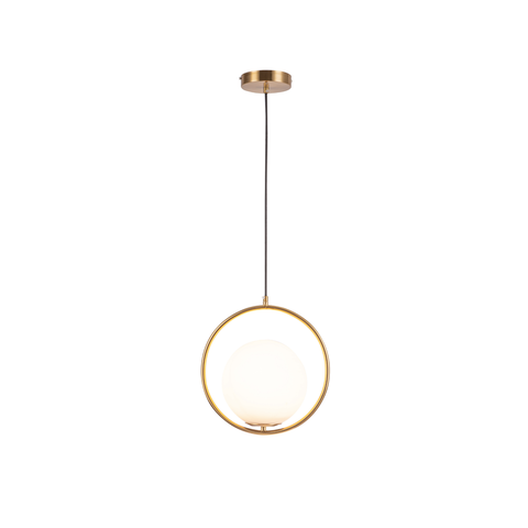 Pendente Balance Ø34cm Vidro Ø20cm – Metal Dourado e Vidro Leitoso