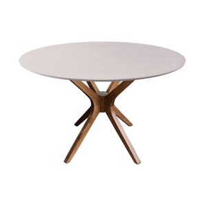 Mesa de Jantar Redonda Gávea Laca Off White com Vidro 107cm Amêndoa