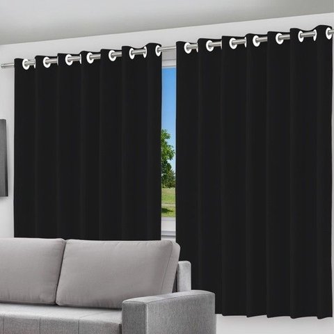 Cortina Blackout Preto com Ilhos - 280x140cm