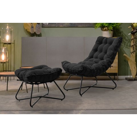 Poltrona Costela Luxo com Puff EVA Metal Preto -Veludo Preto
