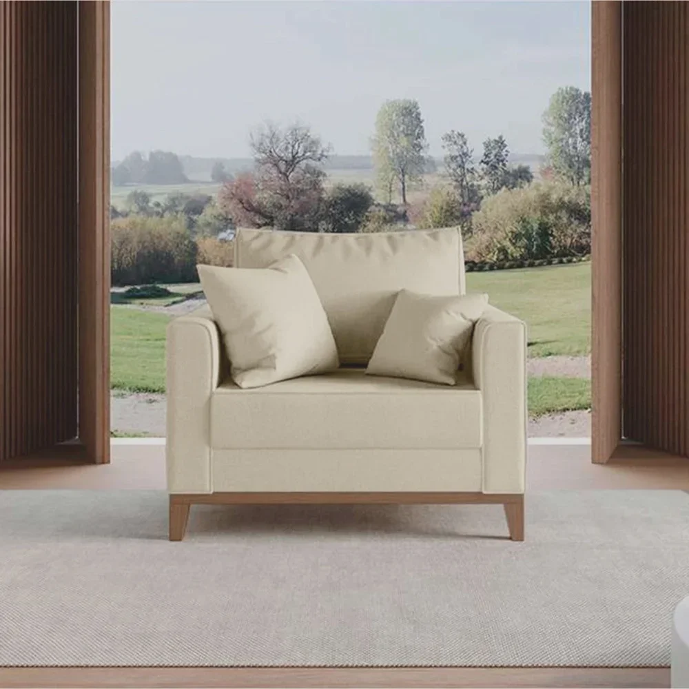 Kit Sofá 3 Lugares e 2 Poltronas Beny com Base de Madeira Linho - 4