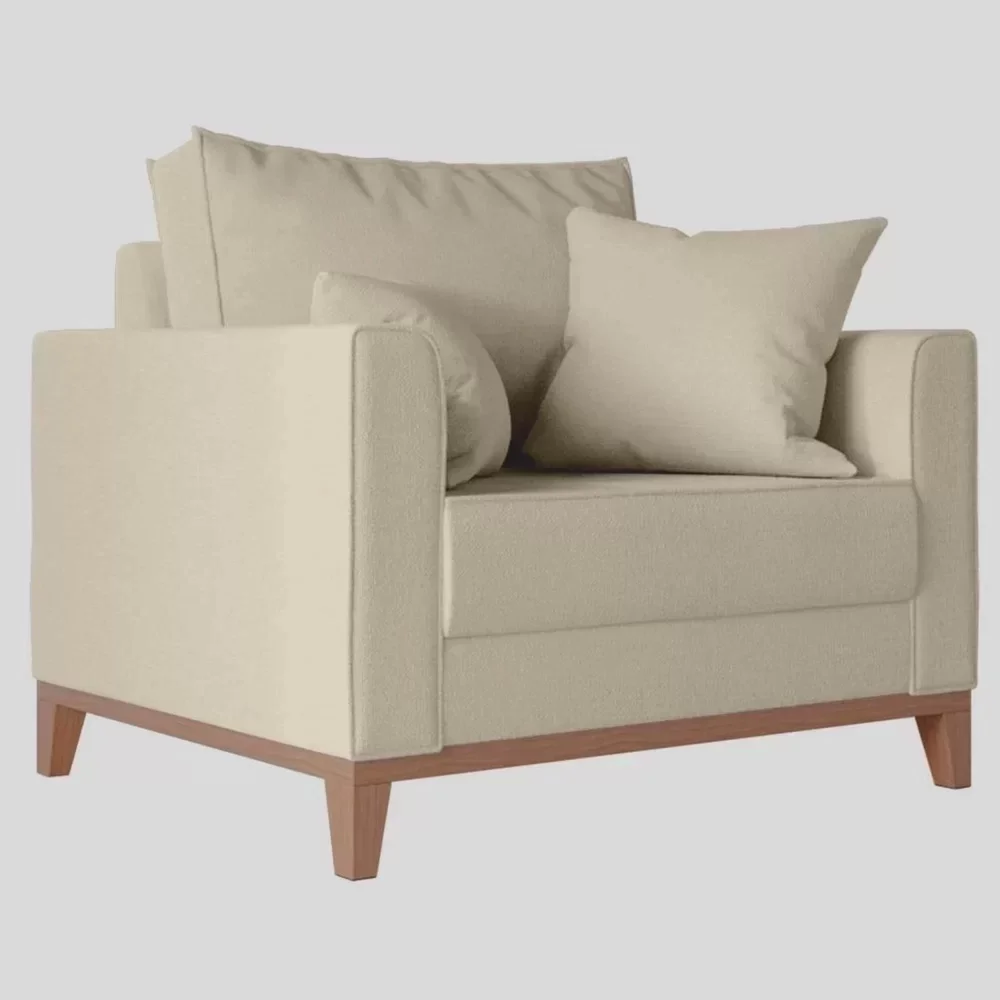 Kit Sofá 3 Lugares e 2 Poltronas Beny com Base de Madeira Linho - 2