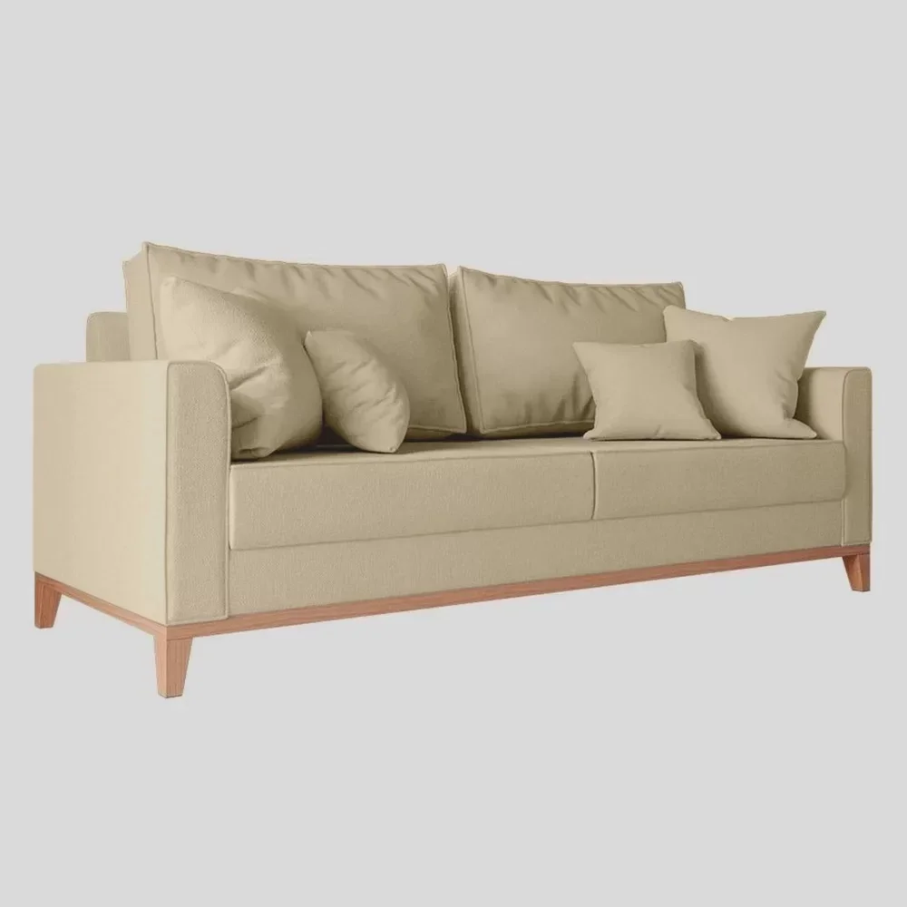 Kit Sofá 3 Lugares e 2 Poltronas Beny com Base de Madeira Linho