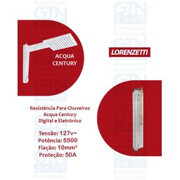 Resistência Acqua Century Eletrônica e Digital Autêntica Lorenzetti 127v 5500w - 4