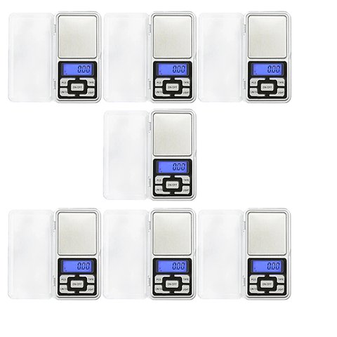 Kit 7 Balanças de Bolso Digitais Pocket Scale de Alta Precisão Eletrônicas Portáteis 500g:prata/únic