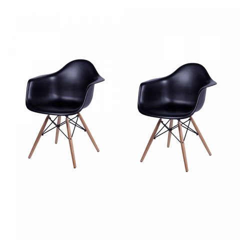 Kit 2 Poltronas Com Braço Base Madeira Eames 