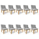 Ver imagem 1 de Kit 10 Cadeiras Estofadas para Sala de Jantar Base Fixa de Madeira Castanho Lia Suede Cinza - Ibiza