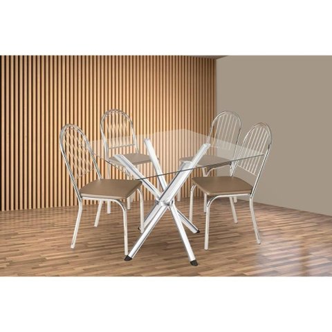 Mesa Cozinha Volga 90 + 4 Cad Noruega Cromado Kappesberg