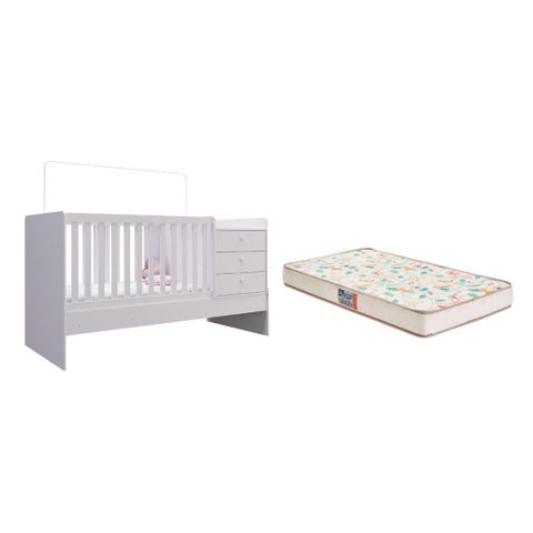 Berço Cama Multifuncional Branco e Colchão - Fdecor