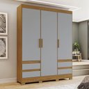 Ver imagem 2 de Guarda Roupa Solteiro Lema 3 Portas e 4 Gavetas Nature/Cinza - Móveis Briz