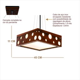 Luminária Decorativa Madeira Pendente Mariscal Quad 45cm:Pau Ferro - 3