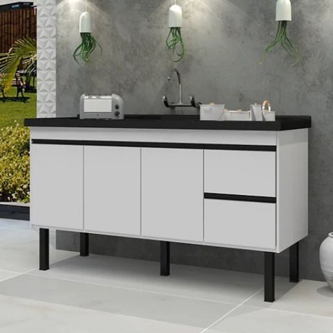 Gabinete de Cozinha 2 Gavetas 3 Portas 194cm Grande 100% MDF:Branco