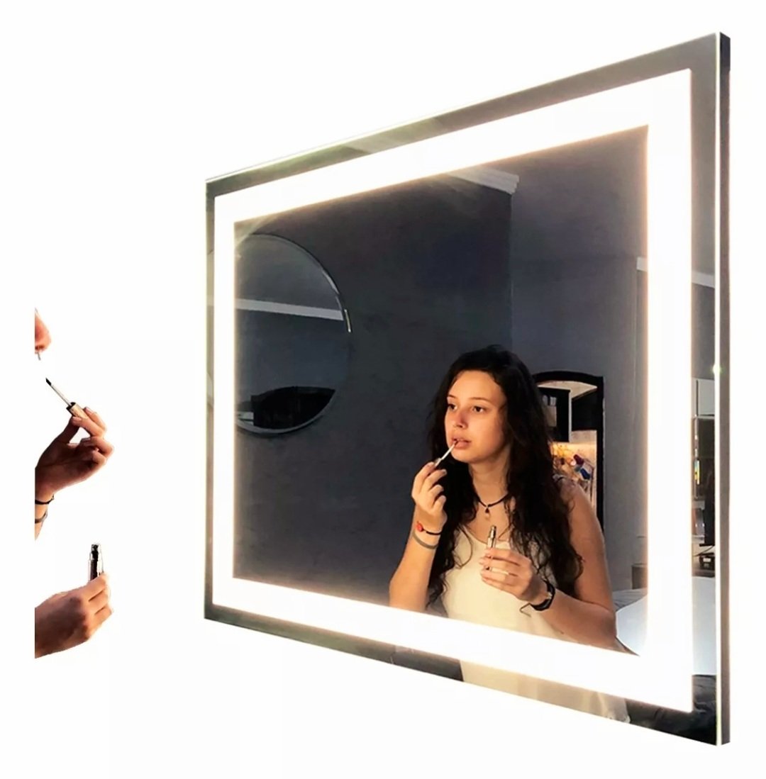 Espelho com Luz Led Jateado Iluminado Touch-screen, 80x100cm 3000k Branco Quente Bivolt