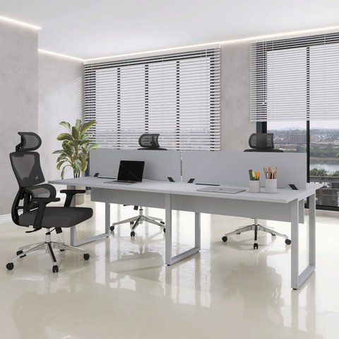 Plataforma Dupla Escrivaninha Tub Corporativa Light 4 Lugares 200cm Industrial Cinza