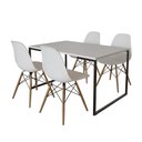 Ver imagem 2 de Mesa Industrial Base de Ferro Preto 137x75 Tampo Branco 4 Cadeiras Eiffel Madeira Assento Branco