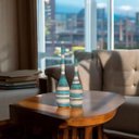 Ver imagem 2 de Dupla Vaso Decorativo de Mesa Garrafa Tulipa Azul e Palha Marrakesh