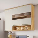 Ver imagem 1 de Armário Aéreo Cozinha 120 Cm Napoli 3 Portas com Vidro 100% Mdf Amêndoa/off White - Rio Doce