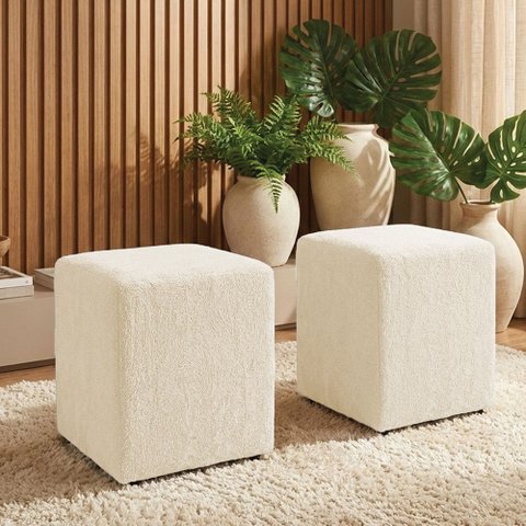 Puff Sala Decorativo Quadrado Kit 2 Lucca Base Fixa Bouclê G02 - D’Rossi