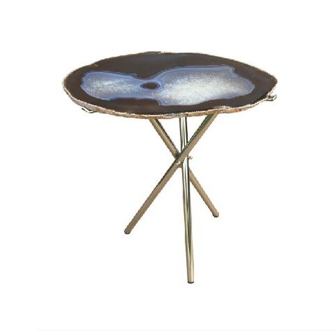 Mesa Lateral Chapa de Ágata Borda Natural com Suporte Tripé