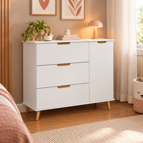 Comoda Infantil Lunna 100% MDF Estilo Retrô - Branca