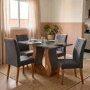 Ver imagem 1 de Conjunto Mesa de Jantar com 4 Cadeiras Estofadas e Tampo de Vidro 120x80x80cm Cinza