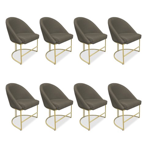 Kit 08 Cadeiras Poltrona de Jantar Bela Suede Marrom Rato Base Metálica Industrial Dourado - Pallazi