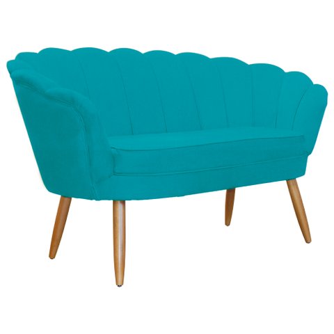 Namoradeira Decorativa Pétala Suede Azul Tifany Pés Madeira Ms Decor