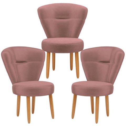 Conjunto 3 Poltronas Decor Moderna para Estúdio de Beleza Sala de Jantar Reforçado Tecido Veludo