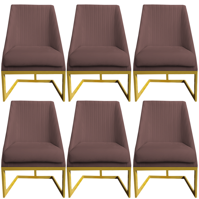 Kit 06 Cadeiras Para Sala de Jantar Ana Base de Ferro Veludo Rosê D'Classe Decor - 1