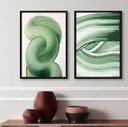 Ver imagem 1 de Kit 2 Quadros Decorativos Verdes Abstratos- Ondas 24x18cm - com Vidro:madeira Preta