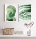 Ver imagem 2 de Kit 2 Quadros Decorativos Verdes Abstratos- Ondas 24x18cm - com Vidro:madeira Preta