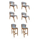 Ver imagem 1 de Kit 4 Cadeiras Kethellen Premium com 2 Banquetas Ana em Madeira Maciça Cerejeira Linho Cinza