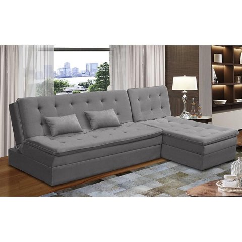 Sofá Cama 1 e 2 Lugares Natalia Suede Cinza Madelina Decor